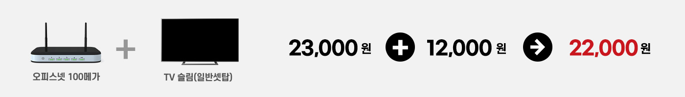 오피스넷 100메가 23000원 + TV 슬림(일반셋탑) 12000원 = 22000원